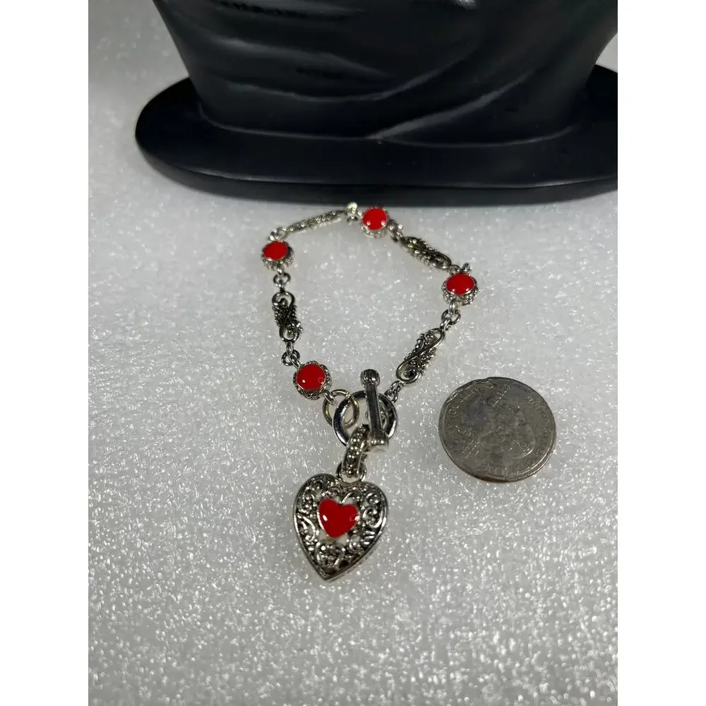 Retro Red Vintage Scroll Heart Toggle Bracelet NWOT Deadstock Costume Fashion